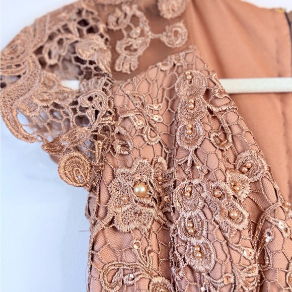 JVN Embroidered Lace Dress in Tan - Picture 4 of 11